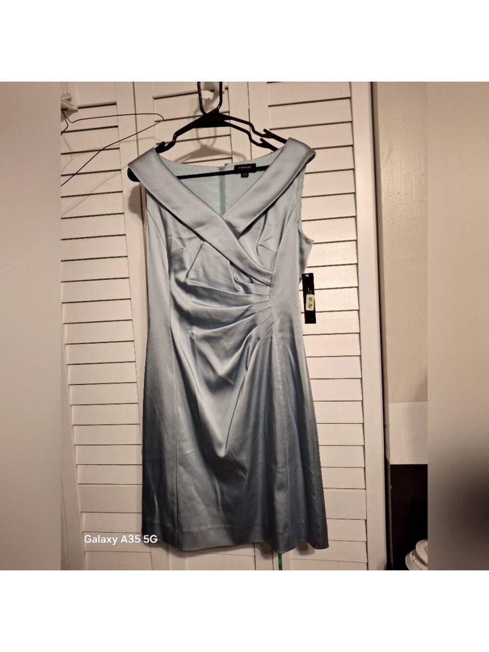 Tahari By Arthur Levine Elegant Sky Blue pleated Waist Midi Formal Dress